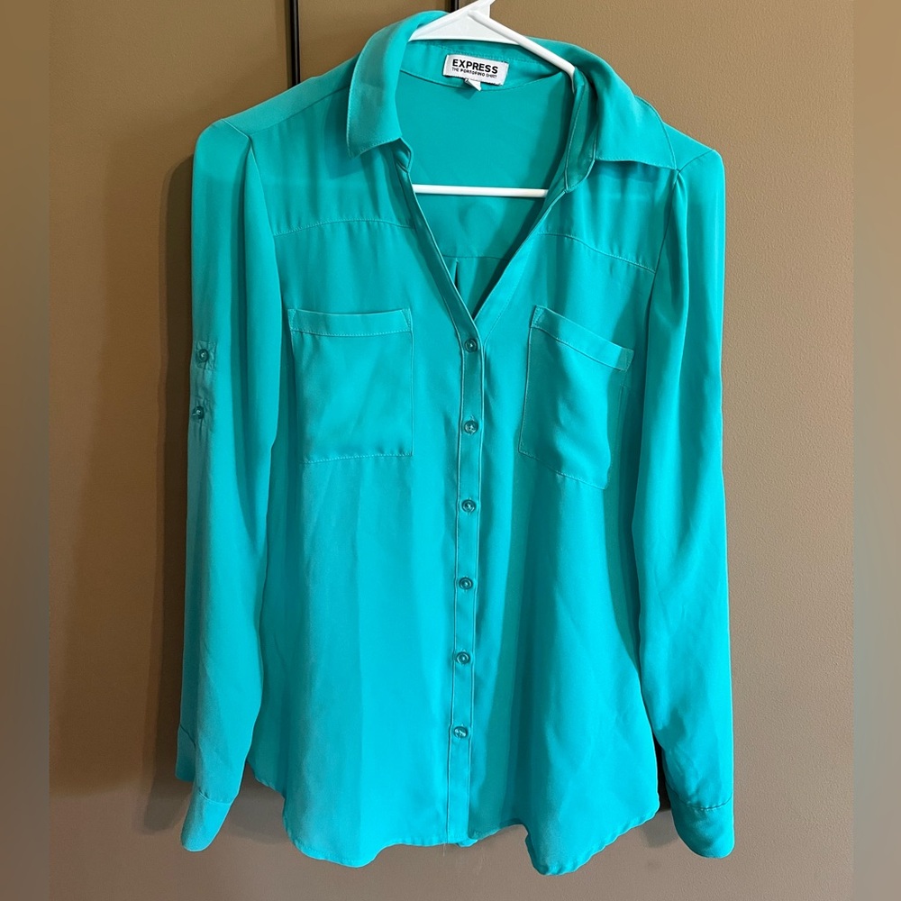 Express Women's Turquoise Button-Down Portfolio Shirt